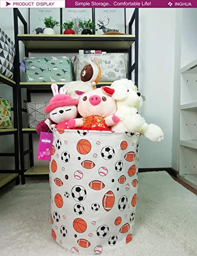 INGHUA Laundry Hamper Large Canvas Fabric Lightweight Storage Basket/Toy Organizer/Dirty Clothes Collapsible Waterproof for College Dorms, Boys and Girls Bedroom,Bathroom(Ball game) - Image 3