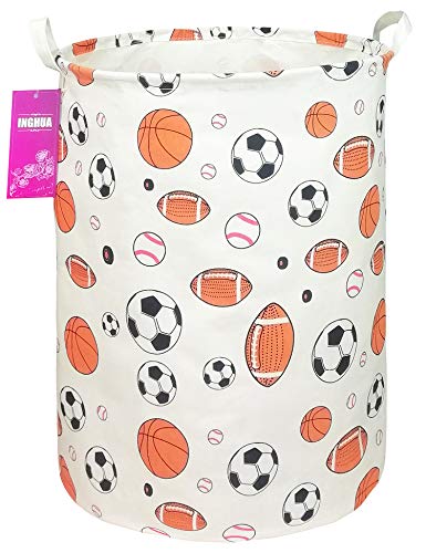 INGHUA Laundry Hamper Large Canvas Fabric Lightweight Storage Basket/Toy Organizer/Dirty Clothes Collapsible Waterproof for College Dorms, Boys and Girls Bedroom,Bathroom(Ball game) - Image 1