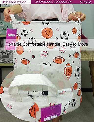 INGHUA Laundry Hamper Large Canvas Fabric Lightweight Storage Basket/Toy Organizer/Dirty Clothes Collapsible Waterproof for College Dorms, Boys and Girls Bedroom,Bathroom(Ball game) - Image 4