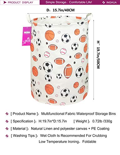 INGHUA Laundry Hamper Large Canvas Fabric Lightweight Storage Basket/Toy Organizer/Dirty Clothes Collapsible Waterproof for College Dorms, Boys and Girls Bedroom,Bathroom(Ball game) - Image 2