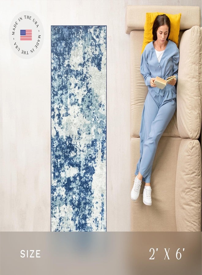 Maples Rugs Southwestern Stone Distressed Abstract Non Slip Runner Rug for Hallway Entry Way Floor Carpet [Made in USA], 2 x 6, Blue - Image 3
