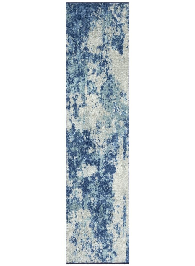 Maples Rugs Southwestern Stone Distressed Abstract Non Slip Runner Rug for Hallway Entry Way Floor Carpet [Made in USA], 2 x 6, Blue - Image 1