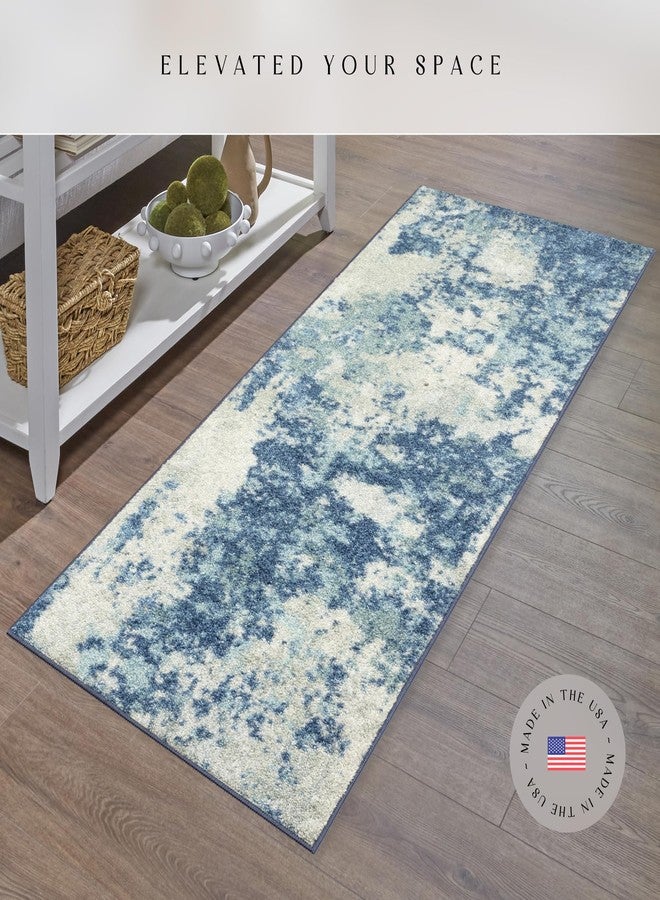 Maples Rugs Southwestern Stone Distressed Abstract Non Slip Runner Rug for Hallway Entry Way Floor Carpet [Made in USA], 2 x 6, Blue - Image 2