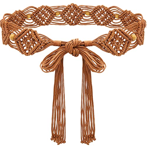 Suyi Boho Braid Belt for Women Bohemian Woven Waist Belts for Dress Rhombus 170CM Brown 1 - Image 1