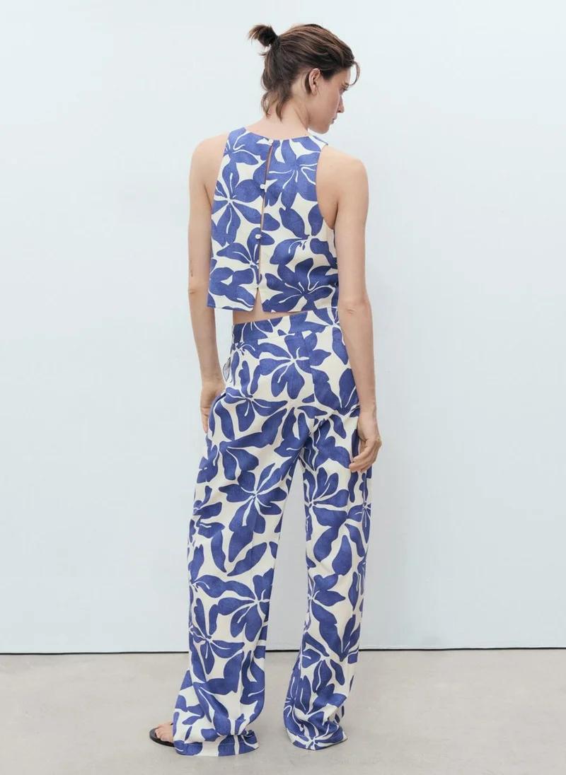 MANGO Printed linen-blend trousers