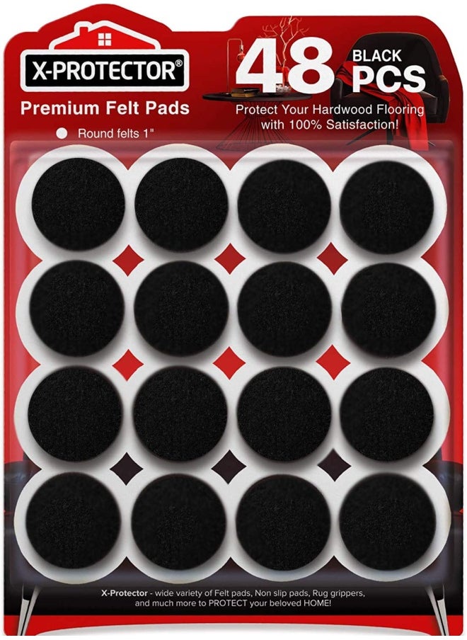 X-Protector Felt Furniture Pads X-PROTECTOR - 48 Premium Floor Protector Chair Felts for Feet Wood Floors Best Hardwood Protect Your Hard Floors   Black  - Image 1