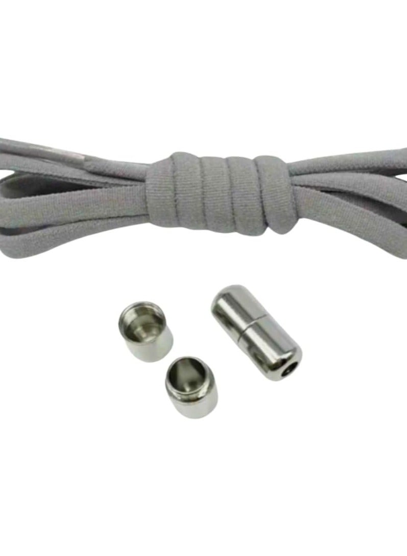 1 Pair of No Tie Elastic Shoelaces with Quick Release - Stretchy Elastic Shoe Laces with Lace Lock for Everyday Shoes Adults Kids Grey - Image 1