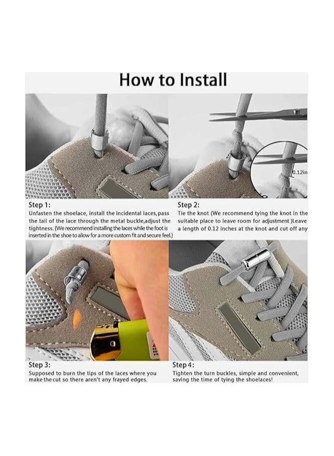 1 Pair of No Tie Elastic Shoelaces with Quick Release - Stretchy Elastic Shoe Laces with Lace Lock for Everyday Shoes Adults Kids Grey - Image 4
