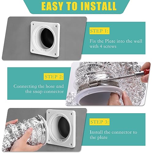 VIWINVELA Dryer Vent Hose Connector Kit - Dryer Vent Wall Plate - Dryer Duct Connector Wall Vent with Quick Connect & Disconnect Dryer Dock Connector (Dryer Vent Connector) - Image 5