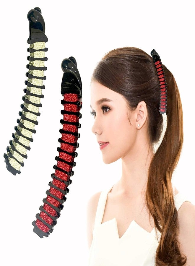 LYKAA 2 Pcs Hair Claw Clips for Women's Stylish Imported Acrylic Plastic Banana Clip Anti-Hair Fall with Shimmery Lace Smooth Hair Barrettes Claw Clips Korean Style Hair Accessories for Girls and Women Multicolours | (Pack of 2) - Image 1