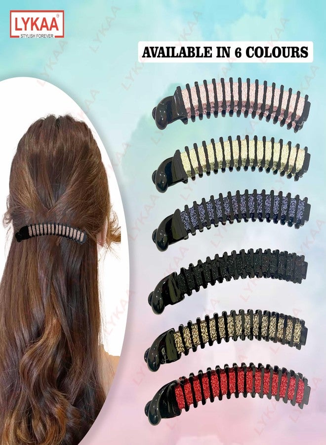 LYKAA 2 Pcs Hair Claw Clips for Women's Stylish Imported Acrylic Plastic Banana Clip Anti-Hair Fall with Shimmery Lace Smooth Hair Barrettes Claw Clips Korean Style Hair Accessories for Girls and Women Multicolours | (Pack of 2) - Image 4