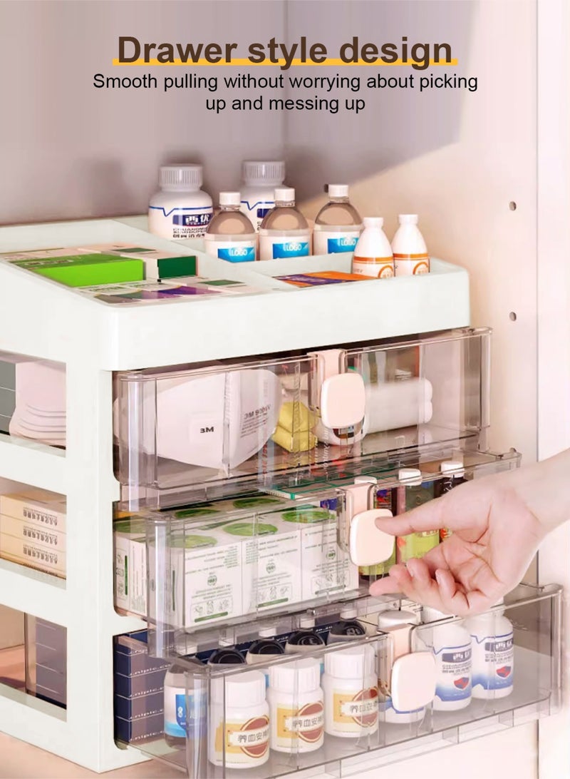 هومار كيت صندوق طبي شفاف، صندوق تخزين أدوية فارغ للإسعافات الأولية للعائلة، متعدد الطبقات بسعة كبيرة، خزانة بلاستيكية لتخزين الأدوية بثلاث طبقات، منظم تخزين الأدوية - Image 4