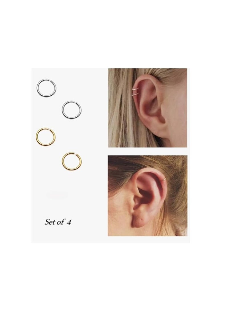 Generic Hoop Cartilage Earring Fake Earrings Nose Rings Septum Nose Ring small for Women Men Girls1 pcs (gold) +1pcs (silver)  - Image 3