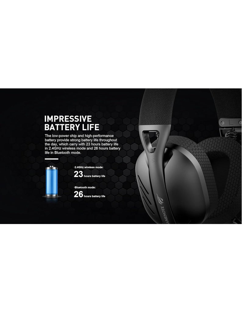 Wireless Gaming Headphones and Headset with 4 Connection Options (Bluetooth, 2.4GHz, USB-C, AUX), 40mm Audio Drivers, 7.1 Virtual Surround Sound, Low 24ms Latency, Removable Noise-Cancelling Mic, 26H Battery, USB-C Charging, Lightweight for PC, PS5, Xbox, Switch, Laptop, Mobile and More