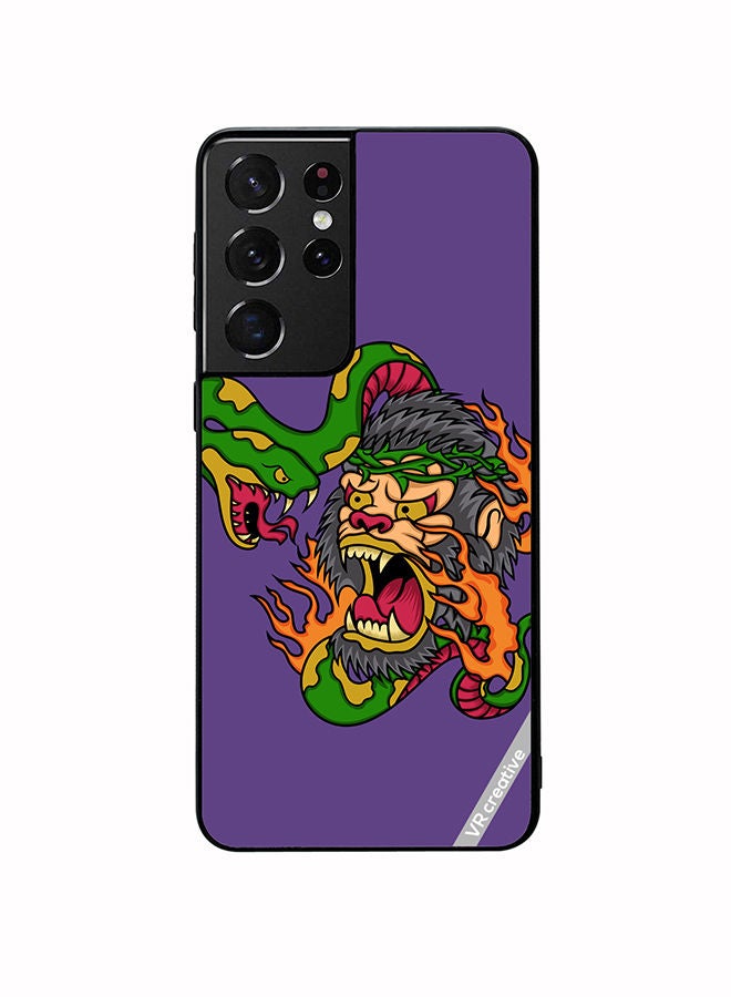 VR CREATIVE غطاء حماية لهاتف سامسونج جالاكسي S21 ألترا 5G بتصميم كينغ كونغ ضد الثعبان متعدد الألوان - Image 1