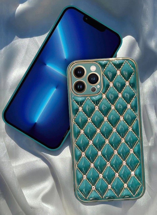 CATANES iPhone 13 Pro Max Luxury Diamond Bling Rhinestone Case Cover Shockproof Camera Lens Protection Green - Image 1