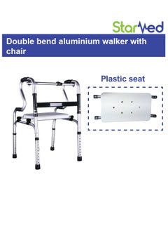 STARMED StarMed Aluminium Walker with Chair, Double Bend, Button Bend, Adjustable Height, Plastic Seat, Mobility Aid Walking support  - Image 3