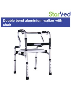 STARMED StarMed Aluminium Walker with Chair, Double Bend, Button Bend, Adjustable Height, Plastic Seat, Mobility Aid Walking support  - Image 2