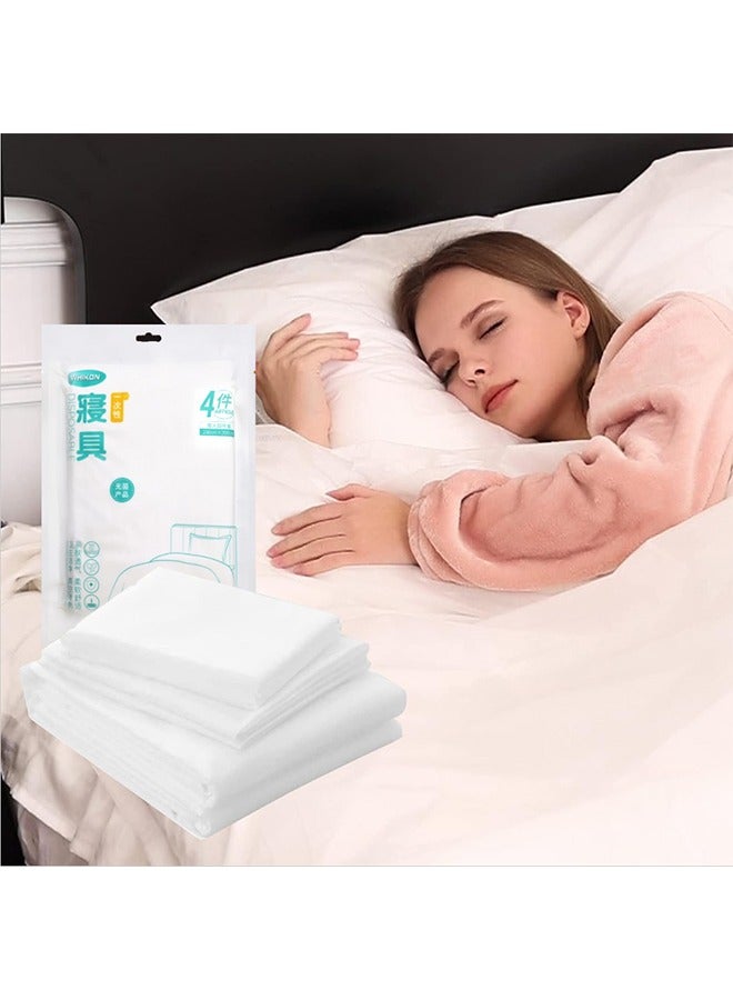 مجموعة بطاطين قابلة للإزالة لأوراق السفر 4 قطع قابلة للإزالة *1 غطاء لحاف *1 وحقيبة وسادة *2 لفنادق والسفر ورقة متنقلة أغطية سرير مخصصة للإزالة - Image 1