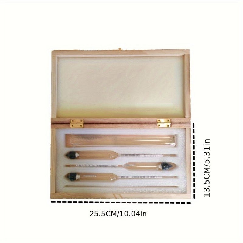 Zero To 100 Degree Alcohol Meter Set With Large Wooden Box And Three Glass Measuring Tubes For Home Brewing Concentration Test And Density Check - Image 2