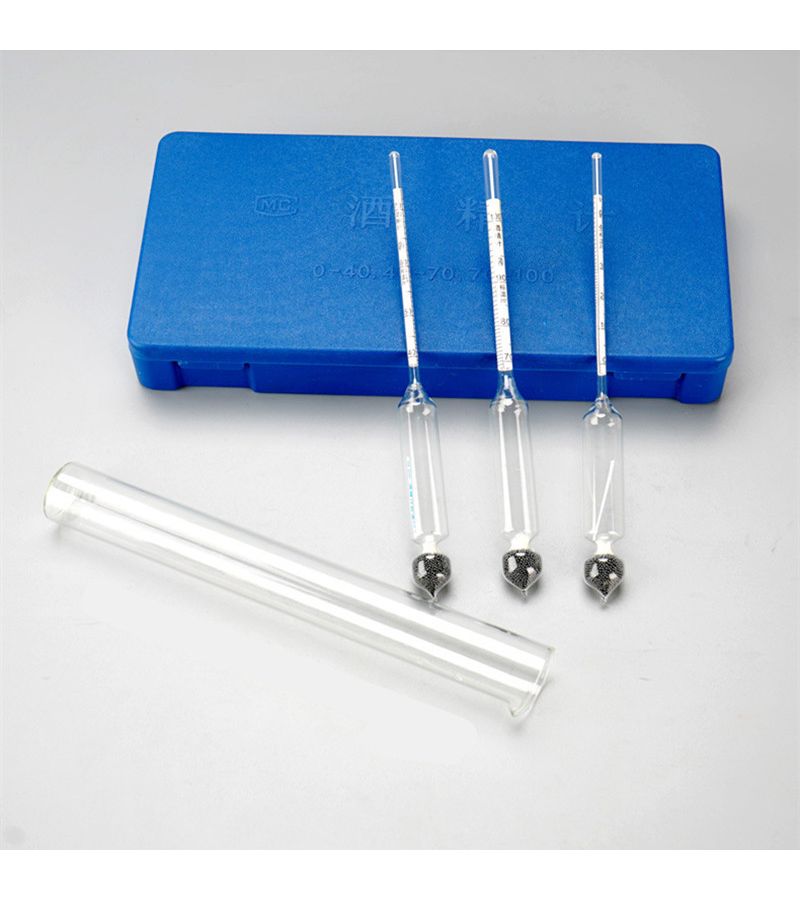 Zero To 100 Degree Alcohol Meter Set With Large Wooden Box And Three Glass Measuring Tubes For Home Brewing Concentration Test And Density Check - Image 1