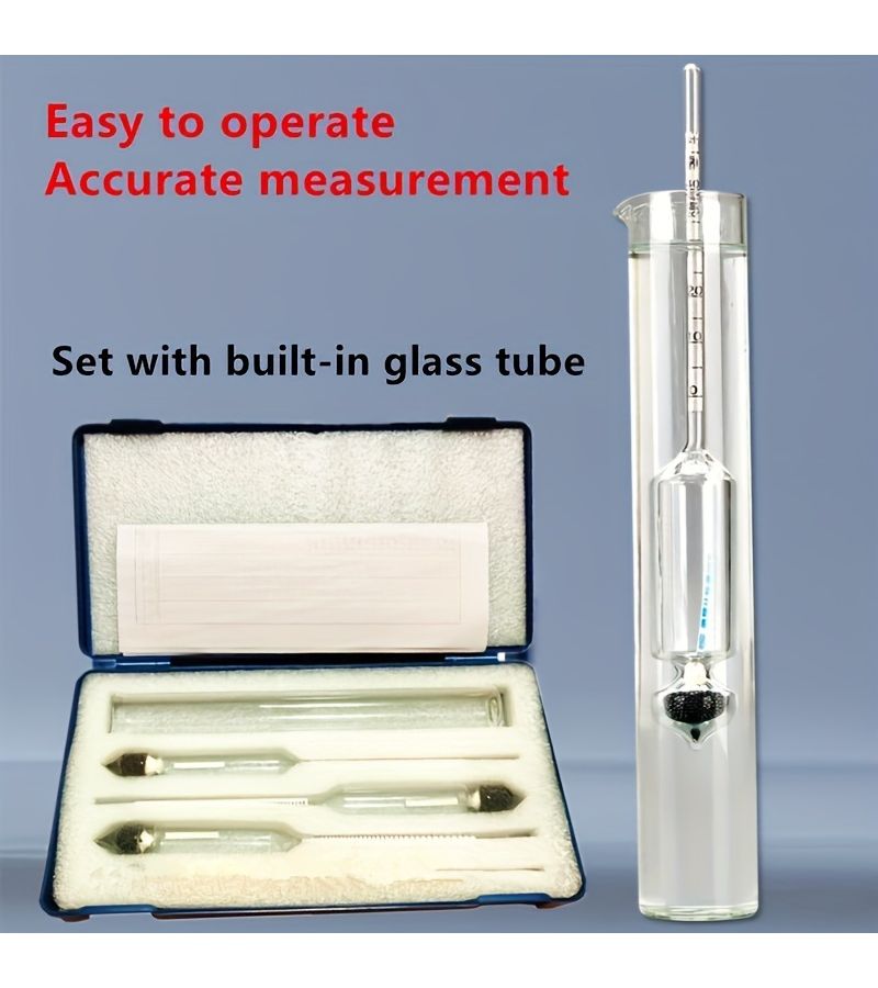 Zero To 100 Degree Alcohol Meter Set With Large Wooden Box And Three Glass Measuring Tubes For Home Brewing Concentration Test And Density Check - Image 5