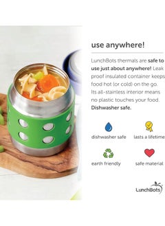 LunchBots LunchBots Thermal 8 oz Triple Insulated Thermos - Hot 6 Hours or Cold 12 Hours - Leak Proof Thermos Soup Jar - All Stainless Interior - Navy Lid - Green Dots  - Image 5