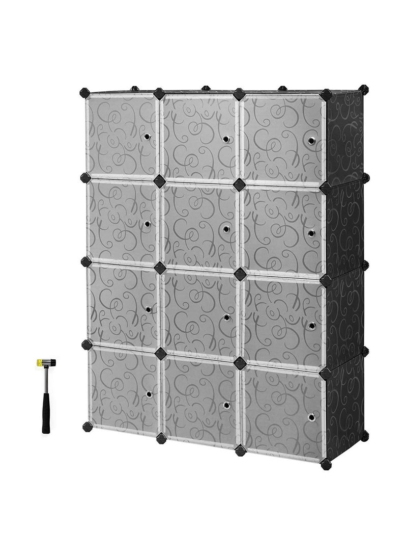 DubaiGallery 12-Cube Modular Closet Storage Shelves DIY Plastic Closet Cabinet Bookcase, Storage Shelving With Doors - Image 1