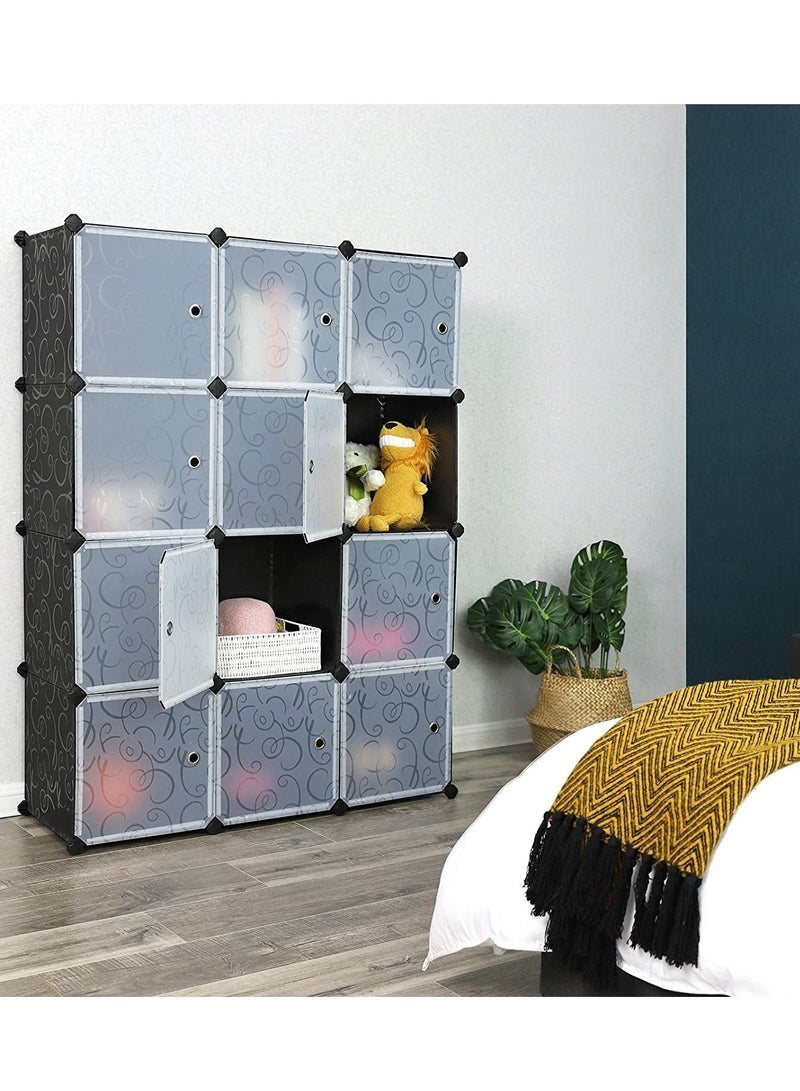 DubaiGallery 12-Cube Modular Closet Storage Shelves DIY Plastic Closet Cabinet Bookcase, Storage Shelving With Doors - Image 4