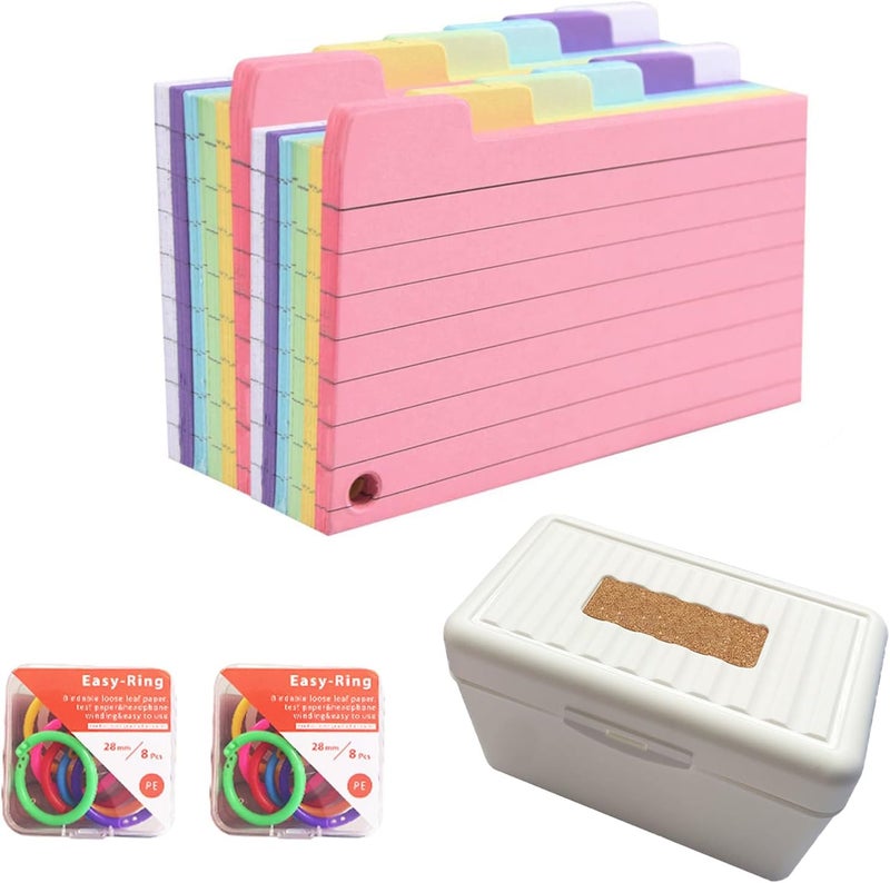 أكس سبرينج بطاقات فهرسة مُبوبة، 300 بطاقة فلاش ملونة مع 16 حلقة ملف ملونة، 3 × 5 بوصة بطاقات فهرسة مُسطّرة بستة ألوان مع صندوق بطاقات فهرسة، بطاقات ملاحظات للتعلم المدرسي والمكتب والمنزل - Image 1