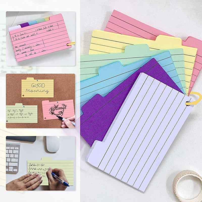 أكس سبرينج بطاقات فهرسة مُبوبة، 300 بطاقة فلاش ملونة مع 16 حلقة ملف ملونة، 3 × 5 بوصة بطاقات فهرسة مُسطّرة بستة ألوان مع صندوق بطاقات فهرسة، بطاقات ملاحظات للتعلم المدرسي والمكتب والمنزل - Image 5