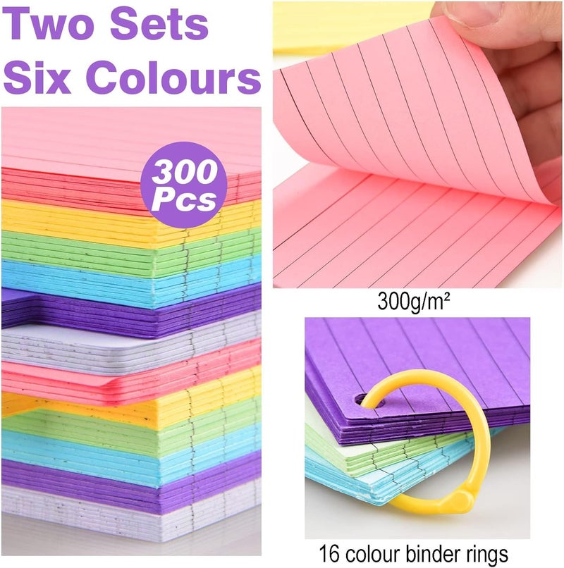 أكس سبرينج بطاقات فهرسة مُبوبة، 300 بطاقة فلاش ملونة مع 16 حلقة ملف ملونة، 3 × 5 بوصة بطاقات فهرسة مُسطّرة بستة ألوان مع صندوق بطاقات فهرسة، بطاقات ملاحظات للتعلم المدرسي والمكتب والمنزل - Image 2