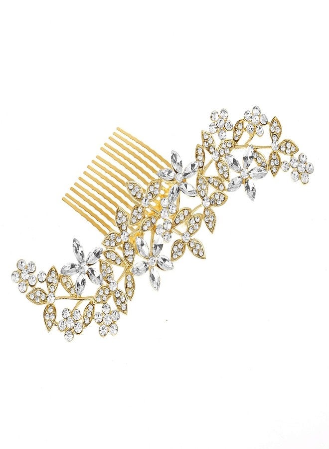 Peora Gold Plated Floral Cubic Zirconia Studded Hair Comb Slides Stylish Hair Accessories Jewellery for Women & Girls - Image 3
