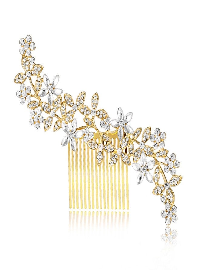 Peora Gold Plated Floral Cubic Zirconia Studded Hair Comb Slides Stylish Hair Accessories Jewellery for Women & Girls - Image 1