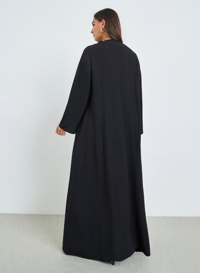 Amirah Black Front Open Abaya with Lace Trim - Image 3