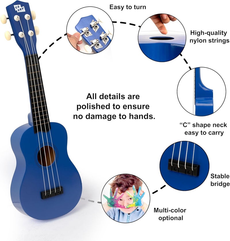 CB SKY Soprano Ukulele 21"/53cm beginners, students kids guitar (Blue) - Image 2