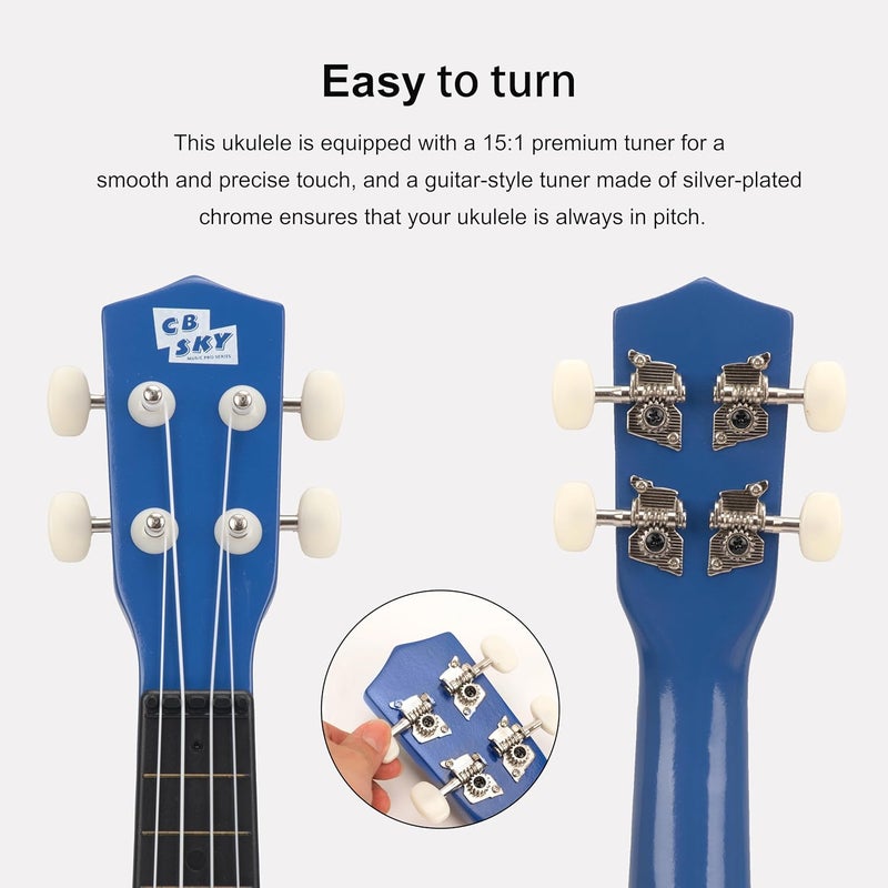 CB SKY Soprano Ukulele 21"/53cm beginners, students kids guitar (Blue) - Image 3