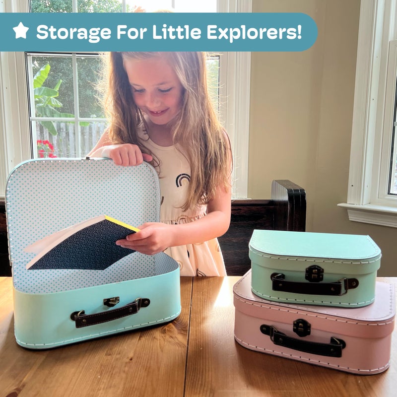 JewelKeeper حقائب جوايل كيبير من الورق المقوى - مجموعة من 3 صناديق تخزين زخرفية عتيقة - ديكور أمتعة ريترو لأعياد الميلاد، حفلات الزفاف، حضانة، أو عرض منزلي - مجموعة صناديق تخزين من الورق المقوى بألوان الباستيل - Image 2