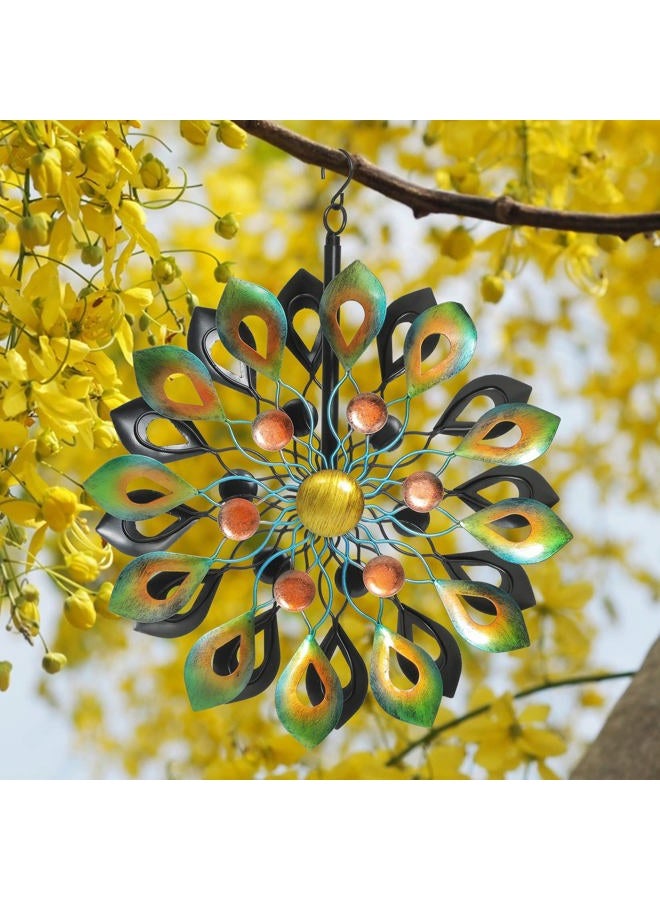 DIBIEECN Kinetic Wind Spinners with Garden Stake, Metal Windmill Garden Decorations, 360 Swivel Peacock Outdoor Wind Sculpture, 63 Inch Dual Direction Wind Catcher for Yard Art, Lawn, Garden Decor, Idea Gifts - Image 3