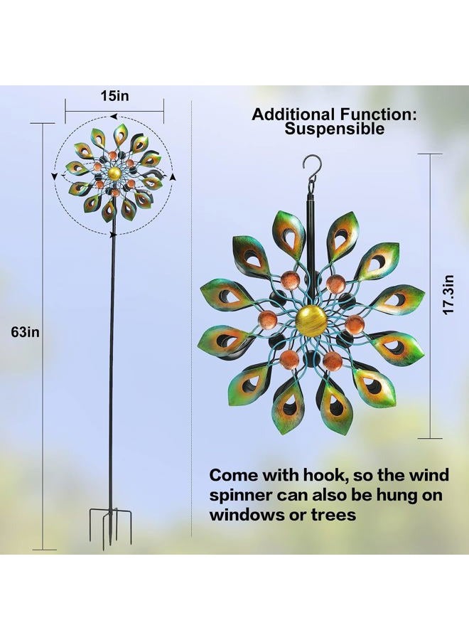 DIBIEECN Kinetic Wind Spinners with Garden Stake, Metal Windmill Garden Decorations, 360 Swivel Peacock Outdoor Wind Sculpture, 63 Inch Dual Direction Wind Catcher for Yard Art, Lawn, Garden Decor, Idea Gifts - Image 4