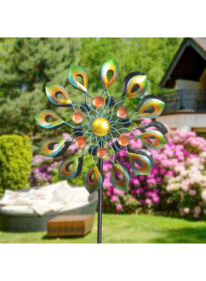 DIBIEECN Kinetic Wind Spinners with Garden Stake, Metal Windmill Garden Decorations, 360 Swivel Peacock Outdoor Wind Sculpture, 63 Inch Dual Direction Wind Catcher for Yard Art, Lawn, Garden Decor, Idea Gifts - Image 2