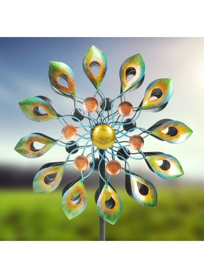 DIBIEECN Kinetic Wind Spinners with Garden Stake, Metal Windmill Garden Decorations, 360 Swivel Peacock Outdoor Wind Sculpture, 63 Inch Dual Direction Wind Catcher for Yard Art, Lawn, Garden Decor, Idea Gifts - Image 1