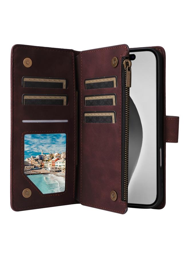 S-TOP Case For iPhone 16 Pro Max Crossbody Multi-card Slot Wallet Zipper Leather Phone Case - Image 5