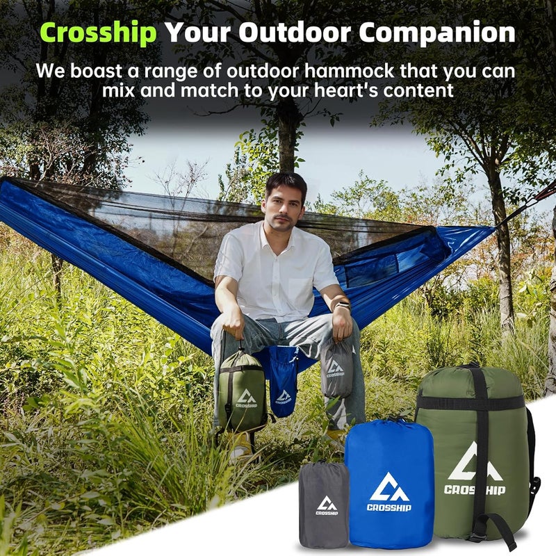 CROSSHIP Camping Hammock with Mosquito Net, 2 Person Hammock Tent, Portable, Parachute Nylon for Indoor, Outdoor, Hiking, Backpacking, Backyard, Beach, Travel (Hold Up to 500lbs)(Blue) - Image 5