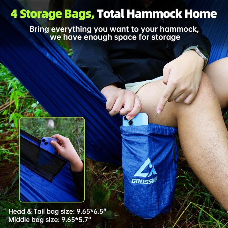 CROSSHIP Camping Hammock with Mosquito Net, 2 Person Hammock Tent, Portable, Parachute Nylon for Indoor, Outdoor, Hiking, Backpacking, Backyard, Beach, Travel (Hold Up to 500lbs)(Blue) - Image 3
