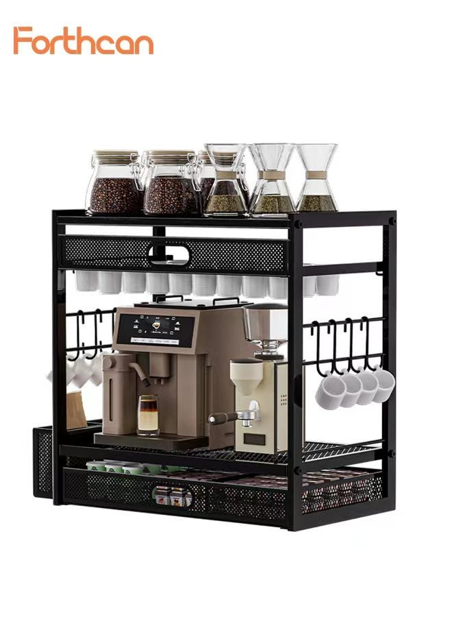 Forthcan Multi-Layer Coffee Machine Storage Rack with Cup Hooks, Open Shelves Organizer for Kitchen Counter, Office or Coffee Station - Image 1