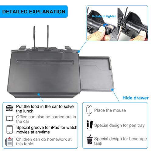 CPROSP Car Steering Wheel Seat Tray Desk Foldable Portable with Mouse Drawer for Eating Writing Working in Car, with Notebook Groove/Drink Cup Groove - Image 3