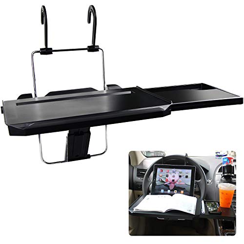 CPROSP Car Steering Wheel Seat Tray Desk Foldable Portable with Mouse Drawer for Eating Writing Working in Car, with Notebook Groove/Drink Cup Groove - Image 1