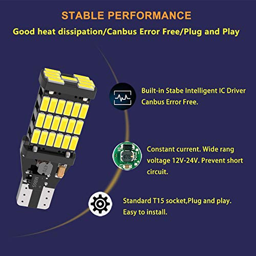 firiKer 4PCS Super Bright 921 T15 912 W16W LED Reverse Lights, Error Free 904 Led 921 Bulbs 45SMD-4014 Chipsets, 912 921 906 LED Car Bulbs For Car Truck Backup Reverse Lights, 1500 Lumens 6500K White - Image 5
