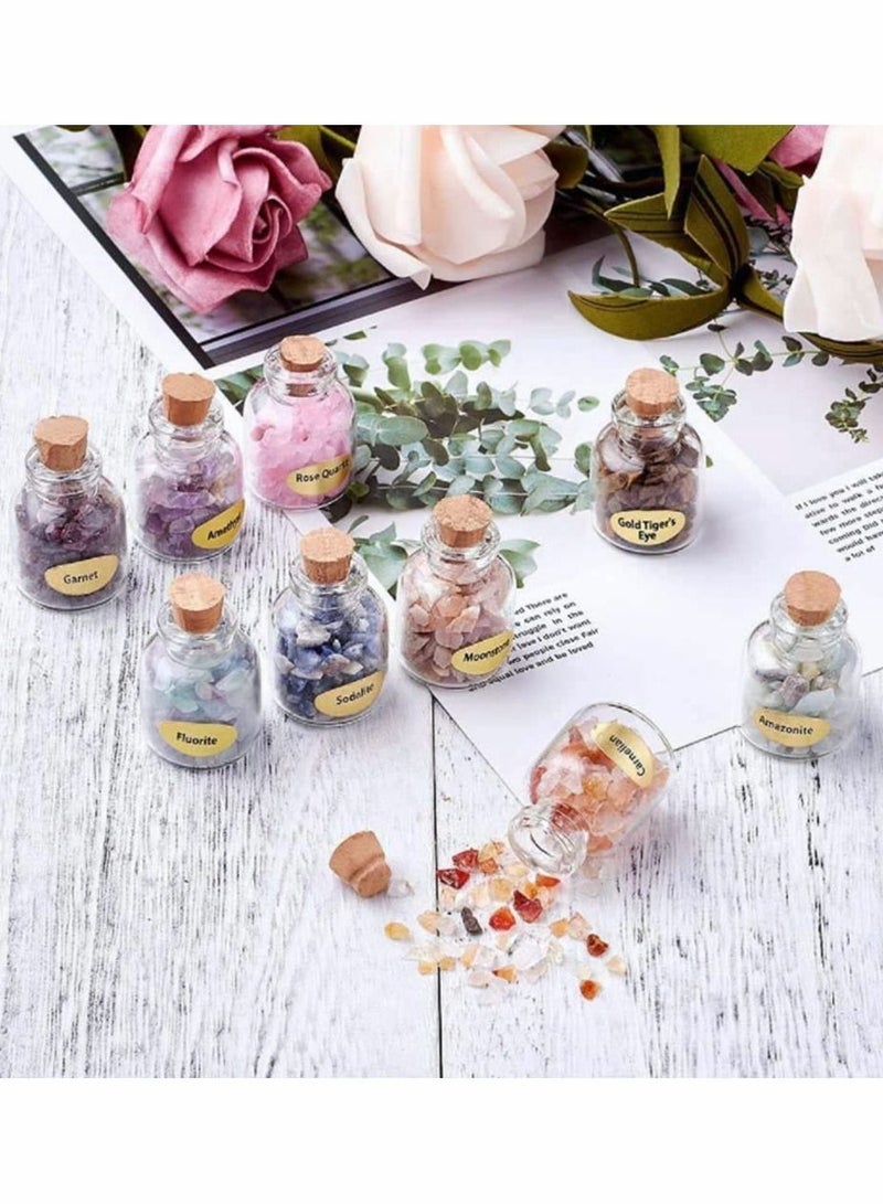 KASTWAVE Mini Glass Wishing Bottle Crystal Chips Chakra Healing Reiki Stone Set (9 Mini Bottles) - Image 2